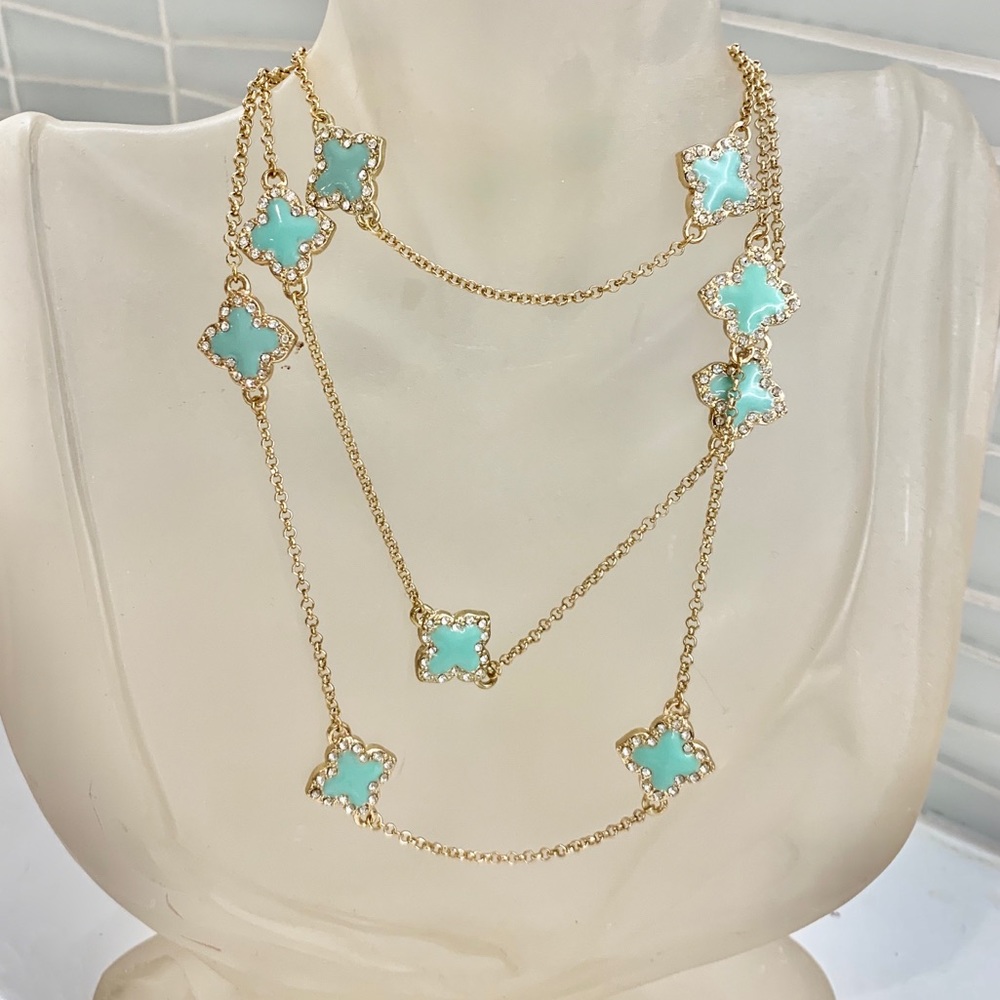 Necklace 18” Gold, Crystal and Enamel